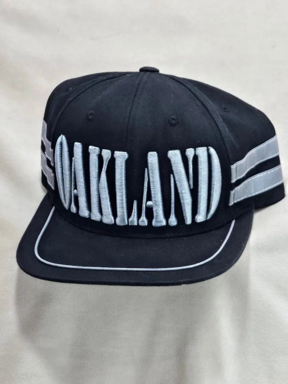 Oakland Black Silver Embroidered Snapback Hat Adjustable Cotton One Size